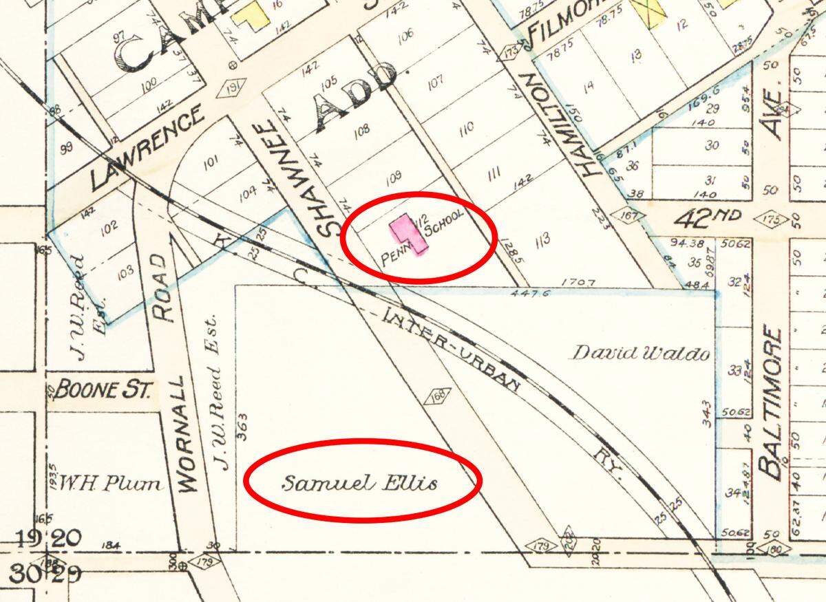 A 1900 street atlas showing the Penn School and its proximity to the Ellis property.