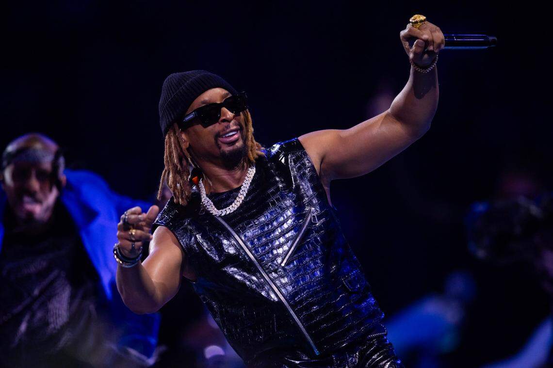 Recording artist Lil Jon performs at halftime of Super Bowl LVIII between the Kansas City Chiefs and the San Francisco 49ers at Allegiant Stadium on Feb. 11, 2024.