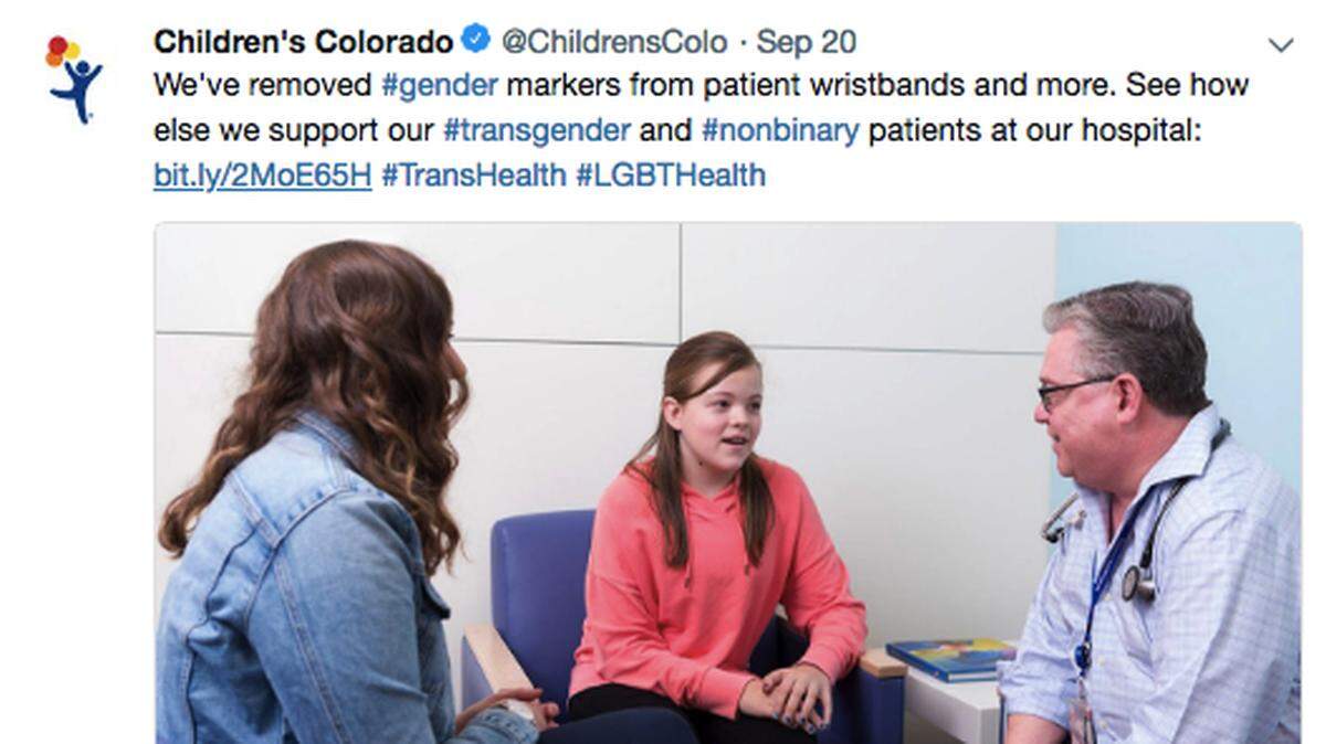 Children’s Hospital Colorado will no longer identify patients as male or female on hospital wristbands. The move is intended to make “everyone who walks through our doors to feel comfortable and at home.”