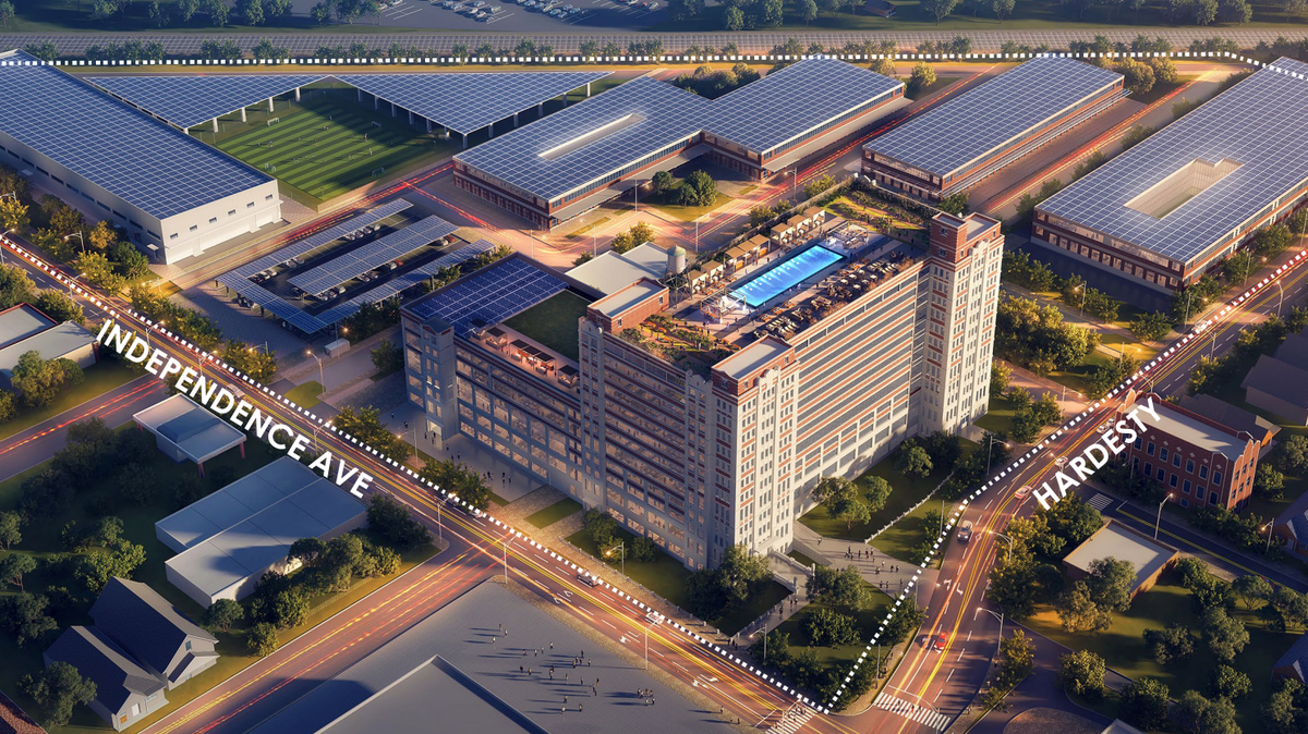 A rendering of the future Historic Northeast Lofts mixed-use redevelopment in the Lykins neighborhood.