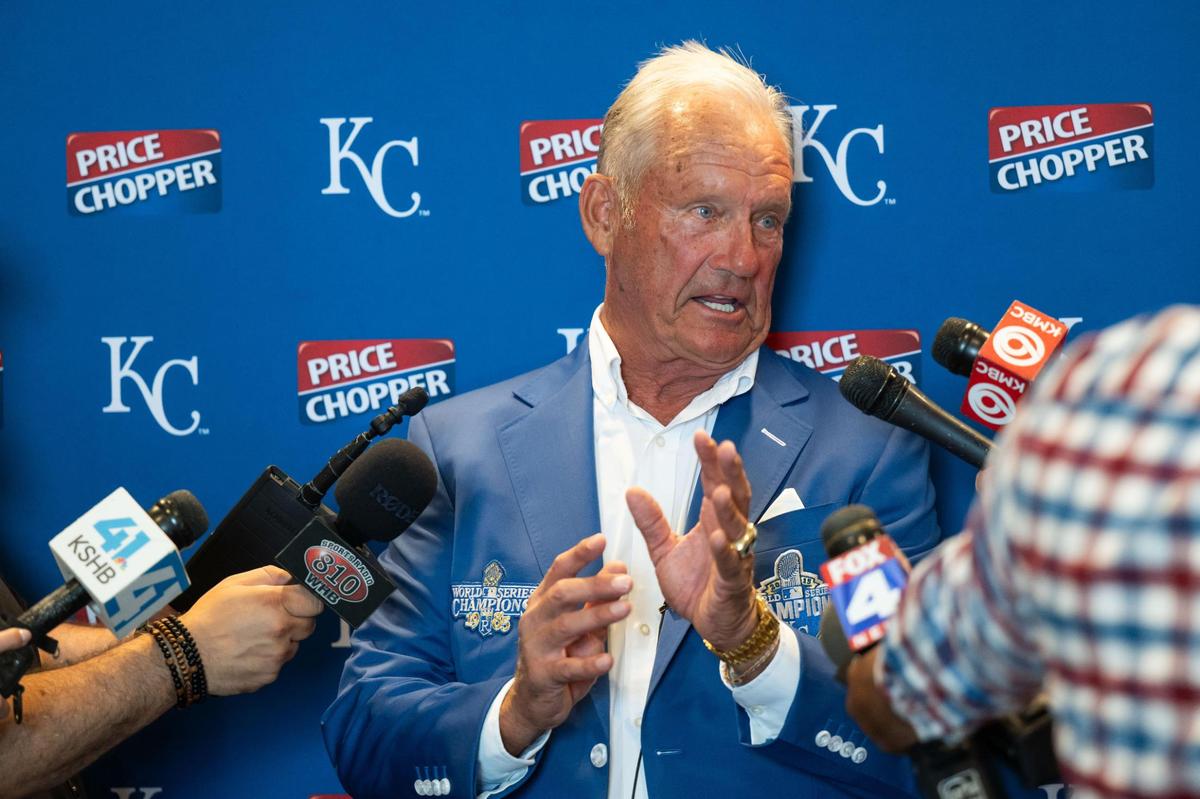 Kansas City Royals legend and MLB Hall of Famer George Brett speaks with media at the Loews Hotel prior to the Champions Gala on Thursday, May 15, 2025. Brett played 21 seasons for the Royals including the 1985 championship season.
