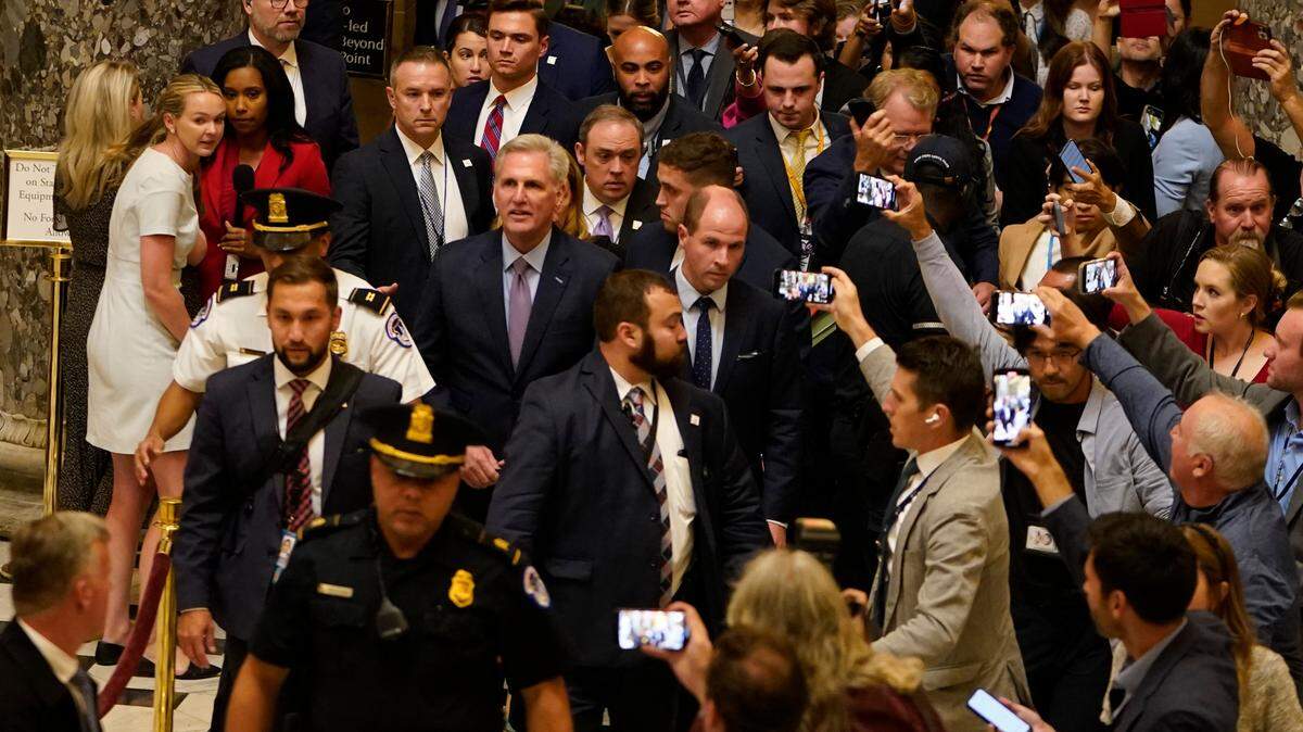 Oct 3, 2023; Washington, DC, USA; Speaker of the House Kevin McCarthy, R-Calif., walking from chambers after being voted out as Speaker of the House on Tuesday, Sept. 3, 2023, on Capitol Hill in Washington. Mandatory Credit: Jack Gruber-USA TODAY 