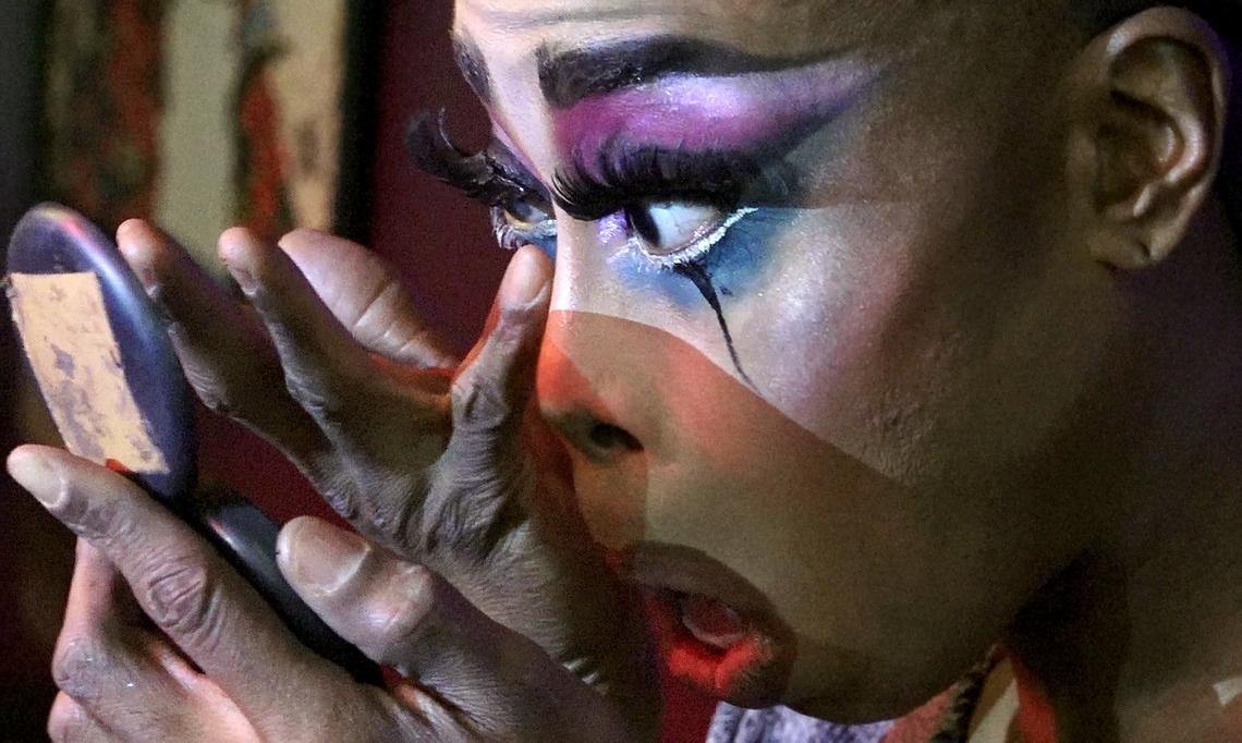 As Kevin Richardson transformed into Monique Heart he had to deal with an errant drop of eyelash glue.