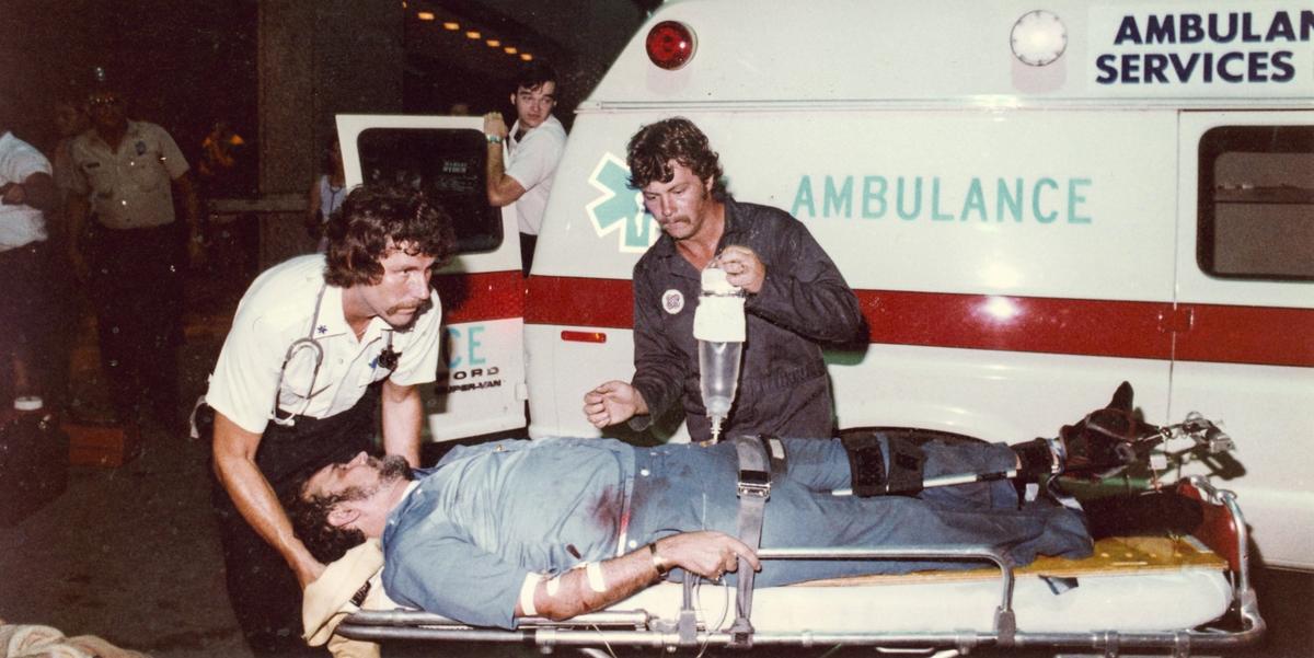 Outside the Hyatt, emergency crews helped treat the survivors in July 1981.