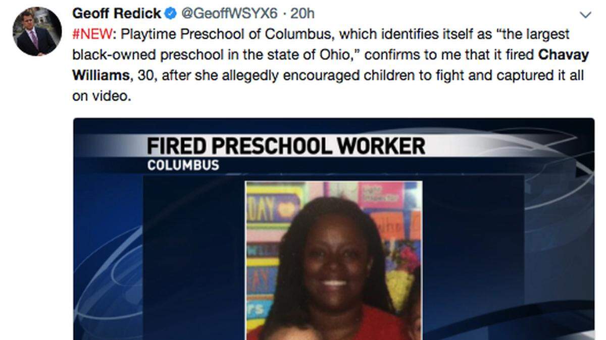 Columbus, Ohio preschool worker Chavay Williams faces 21 charges of child endangerment after police say she encouraged kids to fight each other. She allegedly filmed the fighting and posted it on social media.