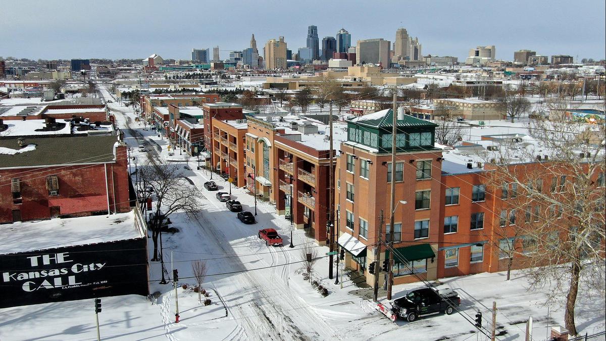 The 18th and Vine Jazz District was blanketed in snow after several inches fell in the Kansas City area Wednesday, Feb. 2, 2022.