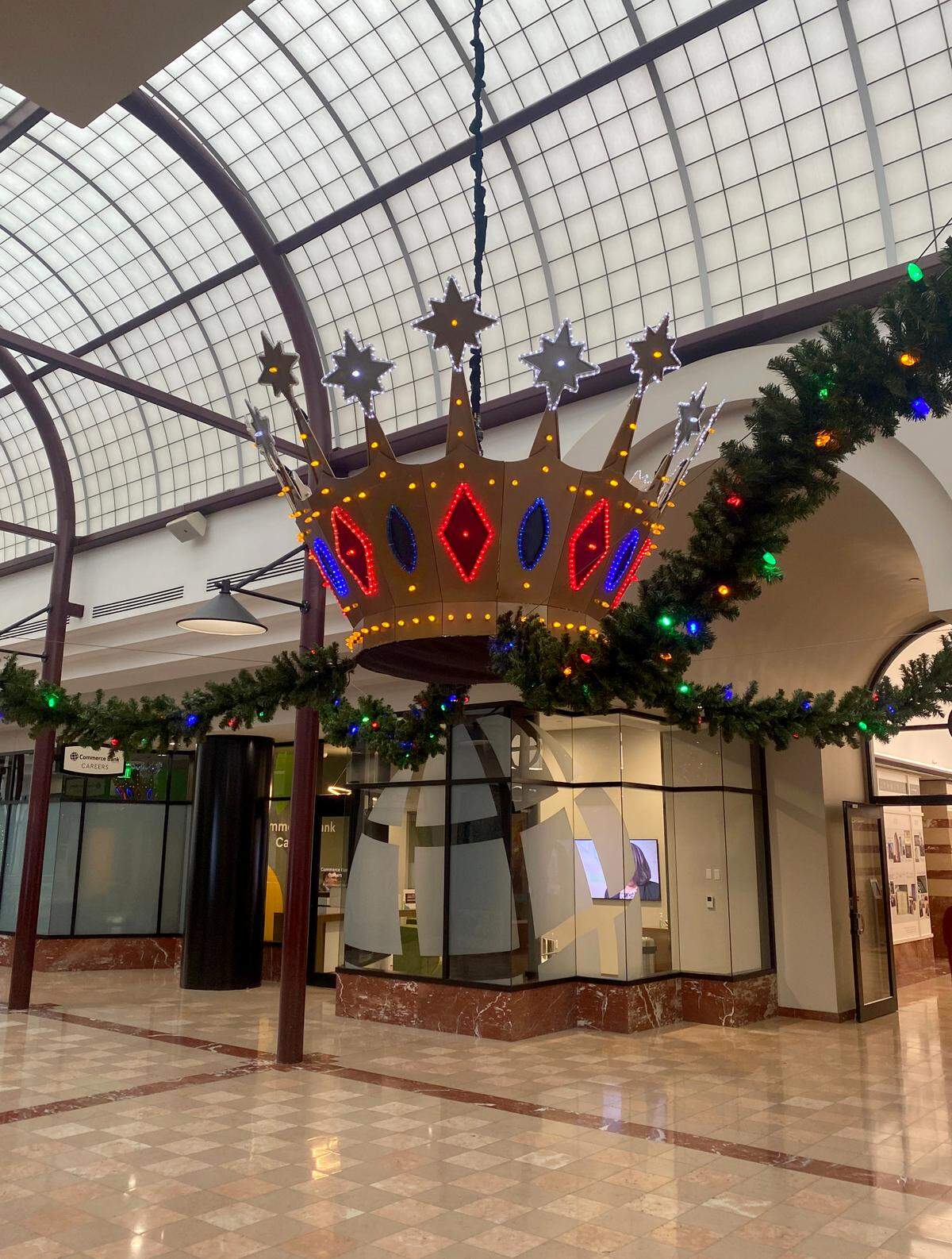 The recreated crown hanging inside the Commerce Bank building. MICHAEL WELLS