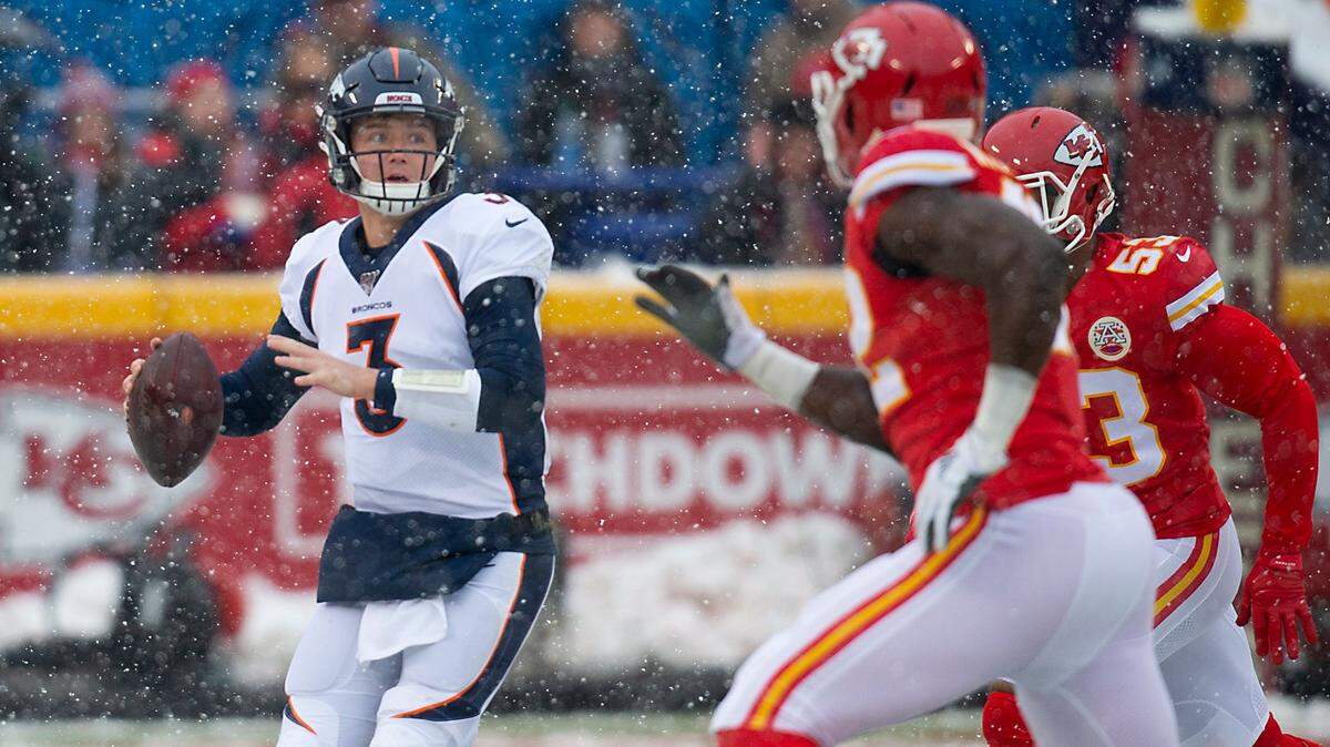 In this file photo, Denver Broncos quarterback Drew Lock looked for a receiver during the first quarter of a Dec. 15, 2019 game against the Chiefs at Arrowhead Stadium in Kansas City.