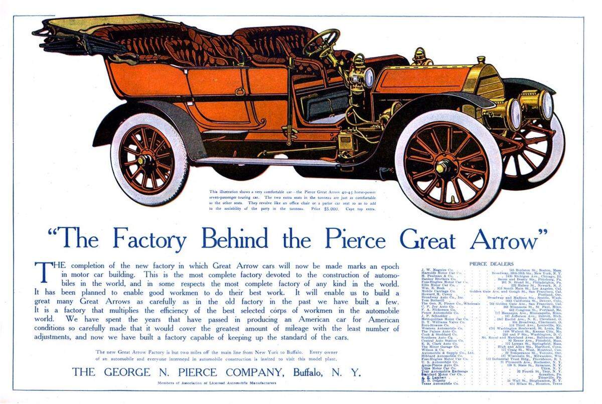 1906 ad for a seven-passenger Pierce-Arrow automobile like the one owned by John Mahoney. 