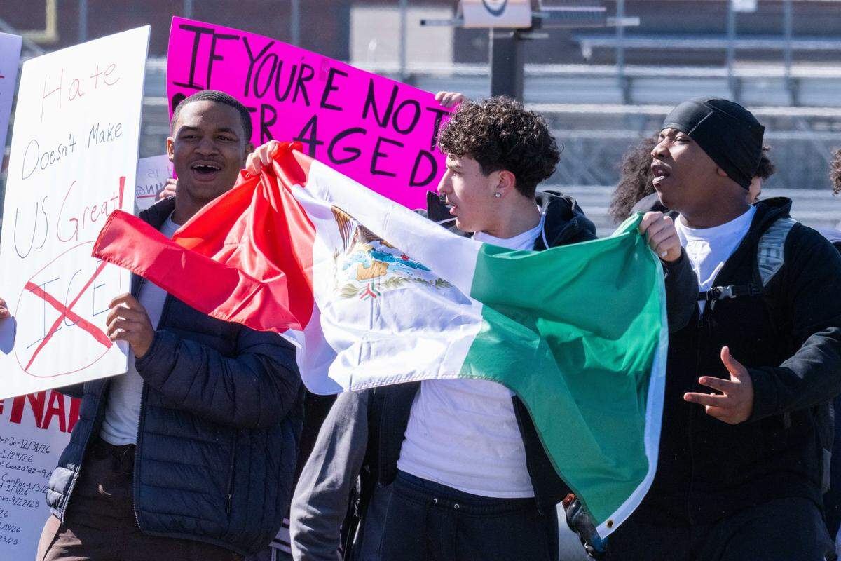 Lee's Summit High School students stage a walk out protest of ICE polices on Friday, February 20, 2026.