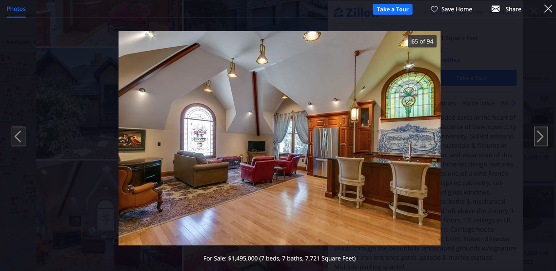 There are stained glass windows throughout.