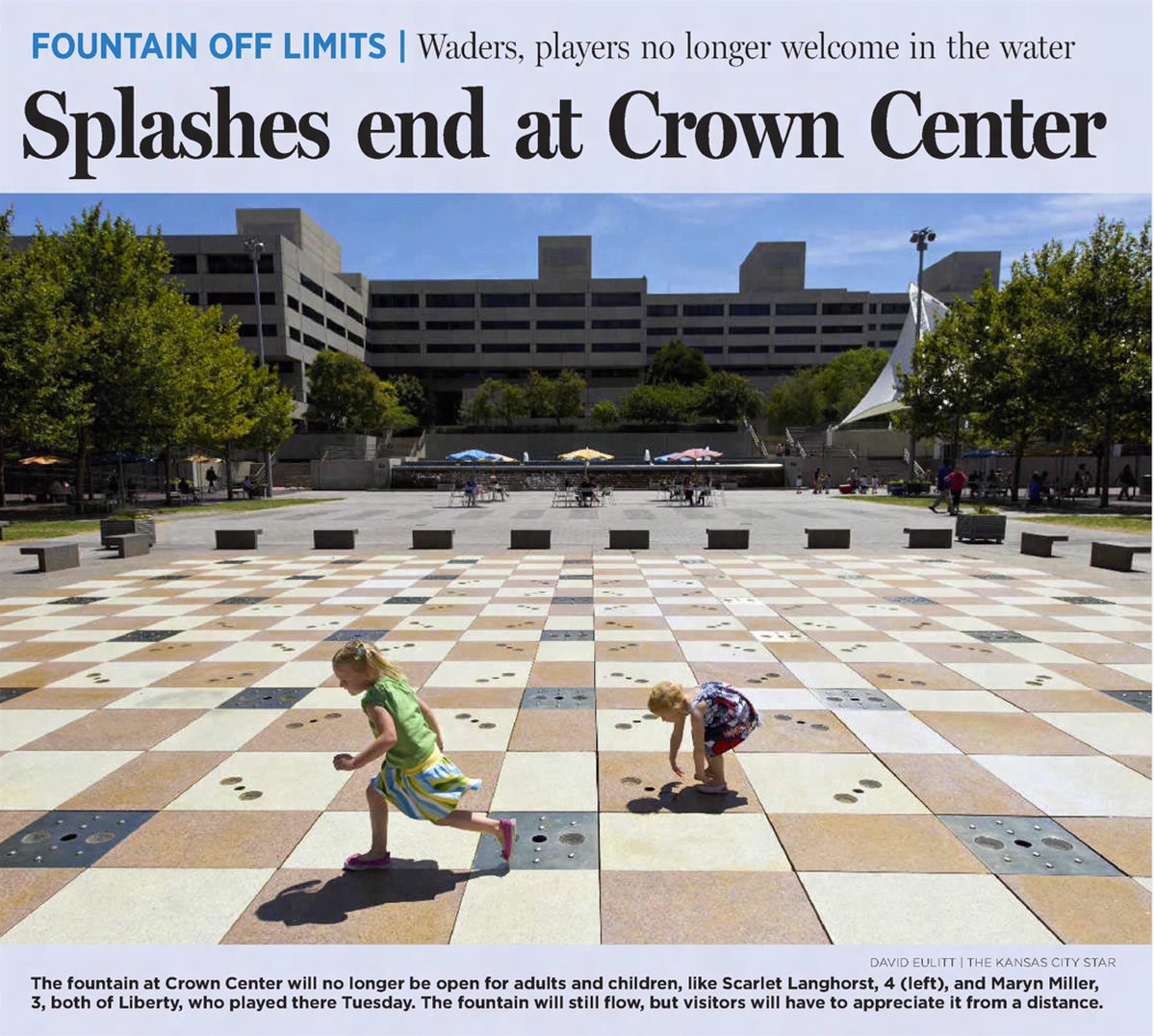 A June 13, 2012 edition of The Star shows children searching for water in the Crown Center fountains. Officials at the time said harmful bacteria caused them to close the fountains to visitors.