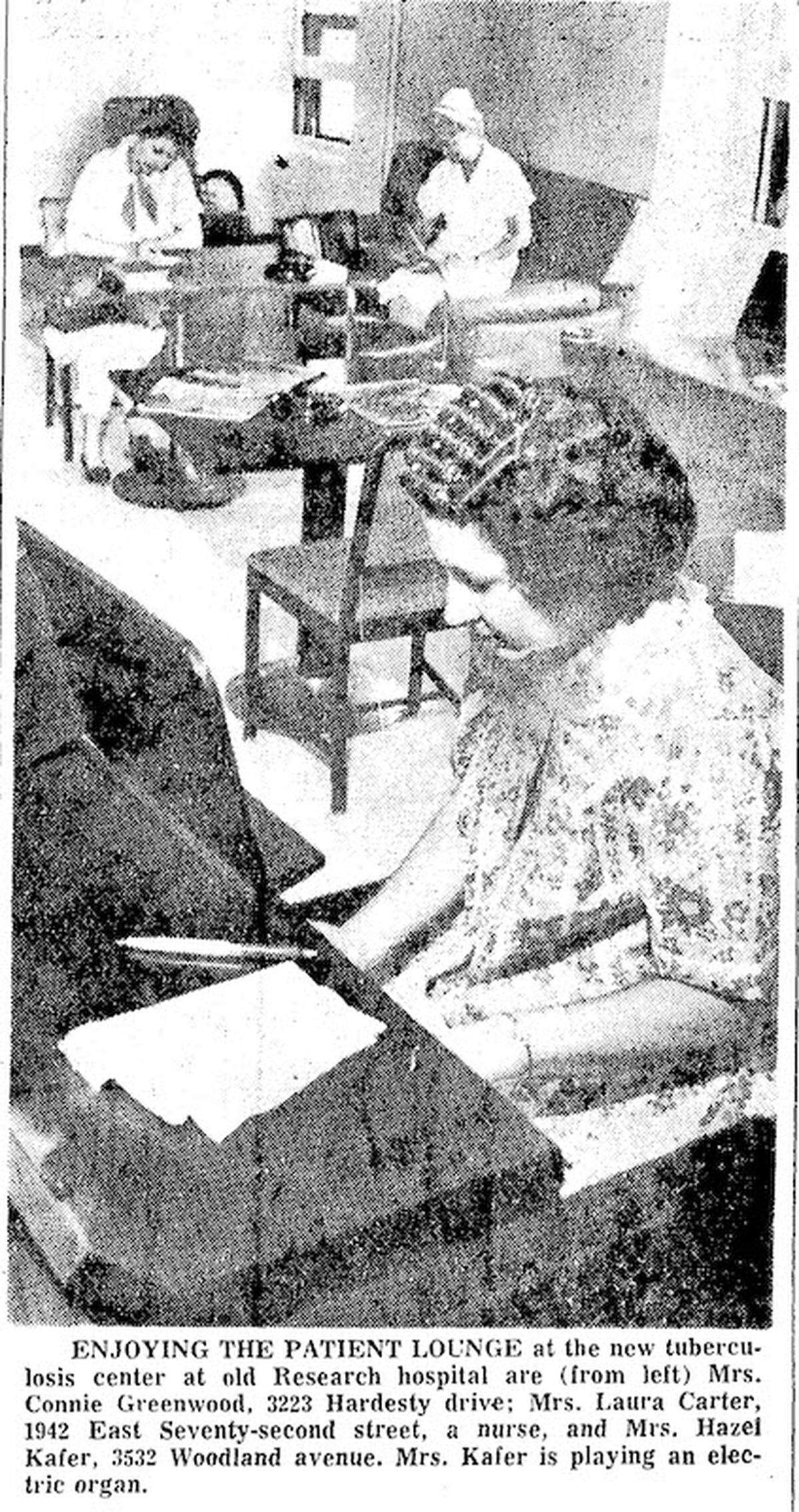 TB patients in their new lounge at the old Research Hospital. Published July 1, 1964.