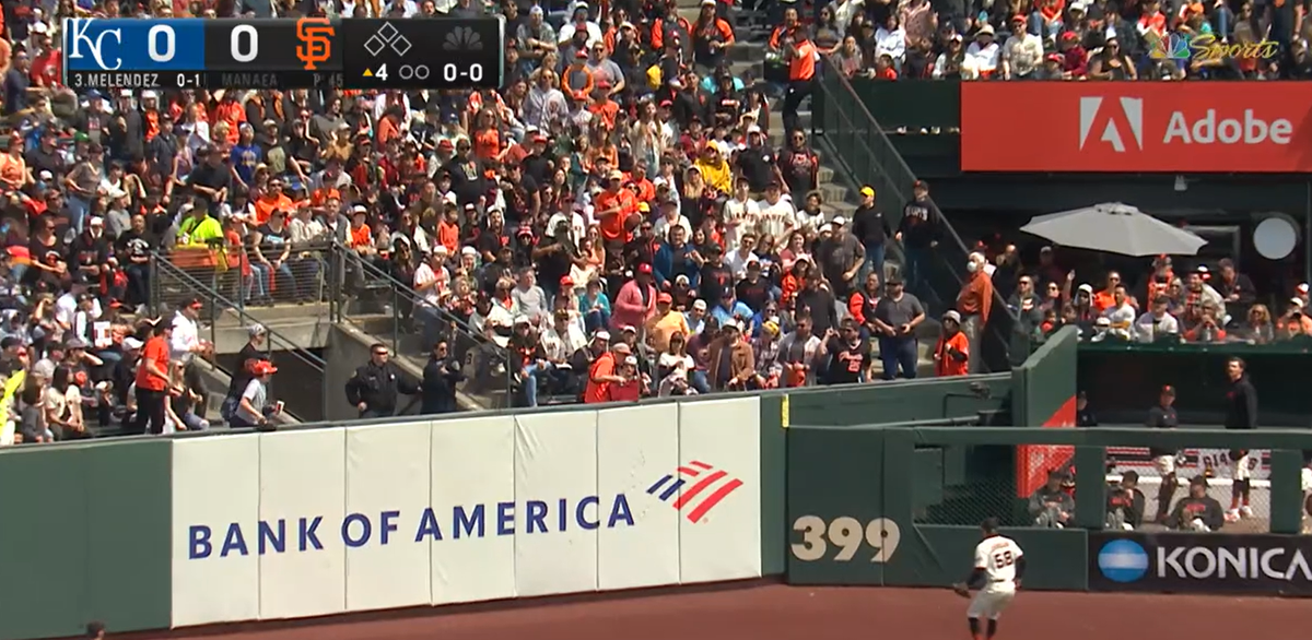 MJ Melendez (not pictured) crushes a double to left-center that may have made contact with a vendor’s bucket before coming back into the field of play.