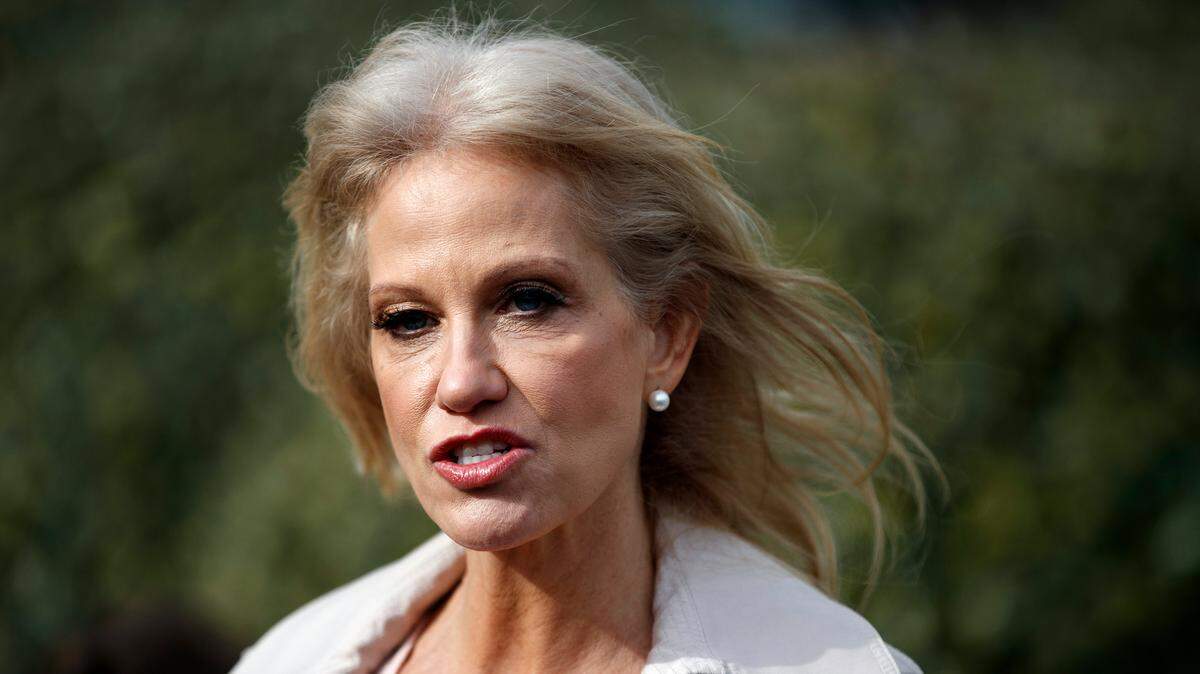 White House senior adviser Kellyanne Conway talks with reporters outside the West Wing of the White House, Wednesday, Jan. 23, 2019, in Washington. (AP Photo/ Evan Vucci)