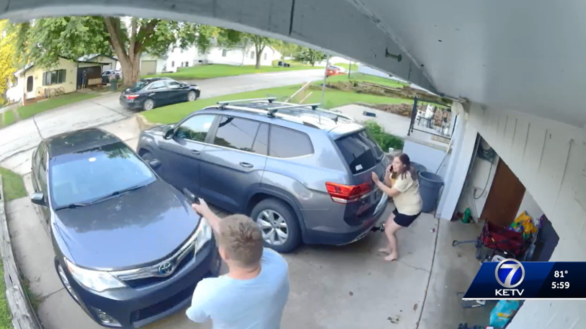 Harrison Friar returns fire on his neighbor, according to a video obtained by KETV.