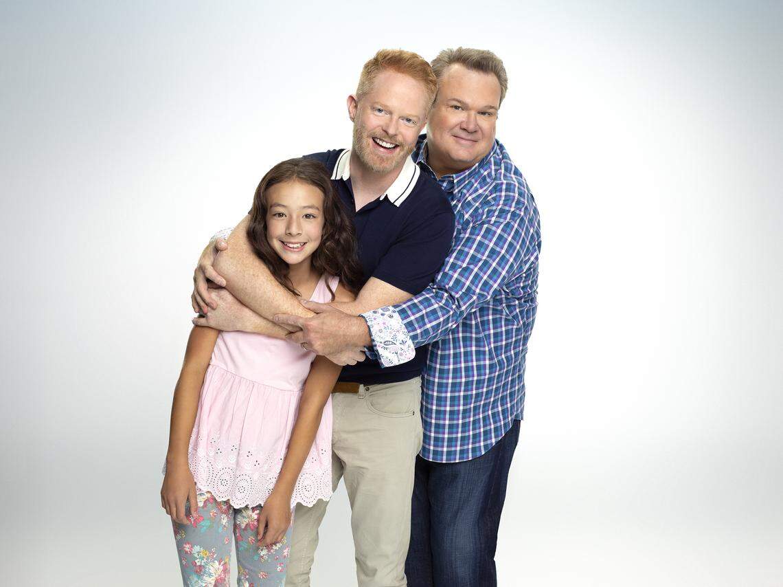 In the first season of “Modern Family,” Mitch (Jesse Tyler Ferguson, center) and Cam (Eric Stonestreet) had just adopted baby Lily. Now she’s a surly teenager (Aubrey Anderson-Emmons).