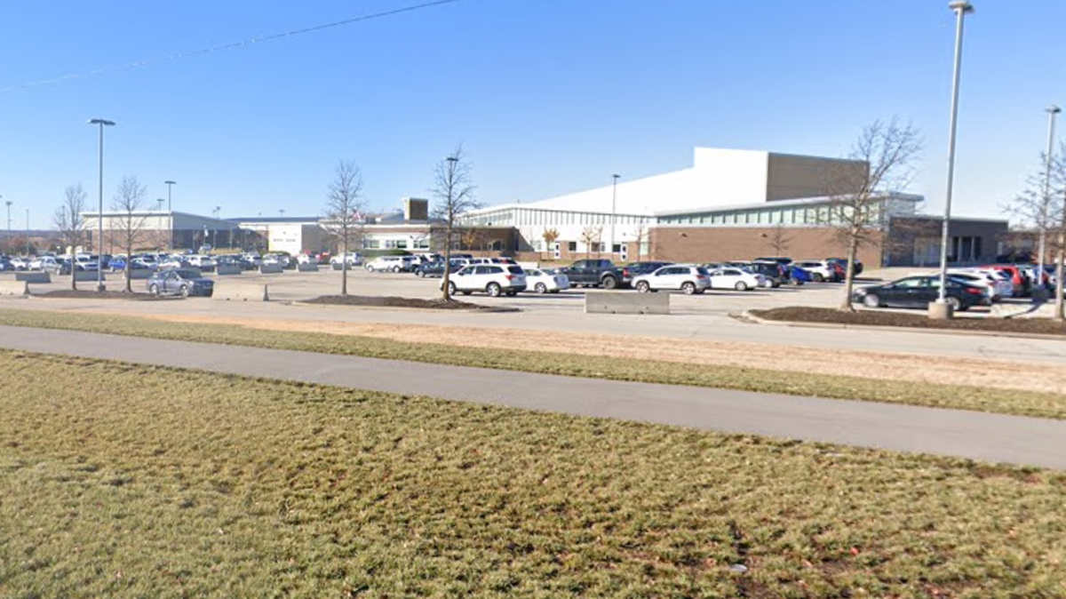 A Google Maps image shows Blue Valley Southwest High School, where Poskey worked as an athletic trainer.