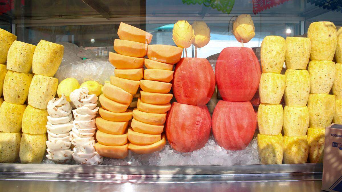 Fresh fruit at an agua fresca stand at Fiesta Hispana on Saturday, Sept. 13, 2025.