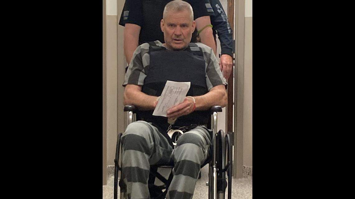 Gary Lee Hermesch appears in Nemaha County District Court in April 2025 to face a charge of first-degree murder. 