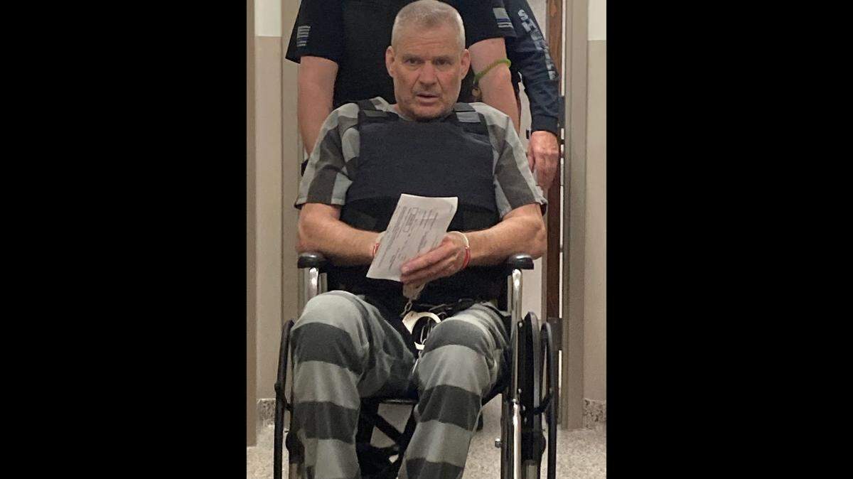 Gary Lee Hermesch appears in Nemaha County District Court in April 2025 to face a charge of first-degree murder. 