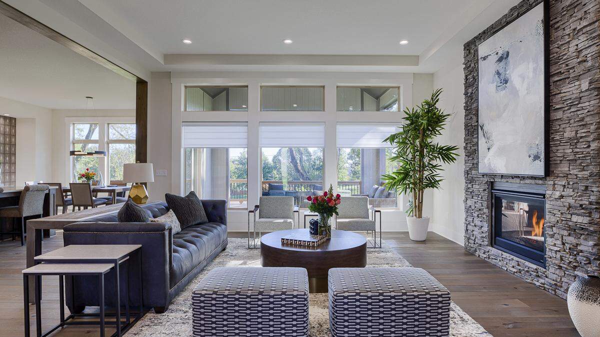 A spectacular artisan-style home, the two-story Hailey features 4,229 of finished space with a unique, modern-mountain rustic appeal. This professionally decorated model home is in Rodrock’s Mission Ranch community located at 159th St and Mission Rd. The floor plan is also available to build in other Rodrock communities and a buyer-owned home site.