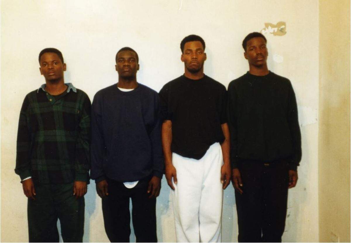 Lamar Johnson, third from left in the white pants, is pictured in a 1994 lineup.
