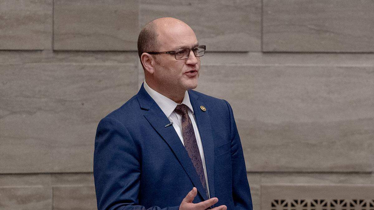 State Sen. Denny Hoskins, R-Warrensburg, speaks during a bill debate on Tuesday, March 7, 2023, at the state Capitol in Jefferson City, Mo. 