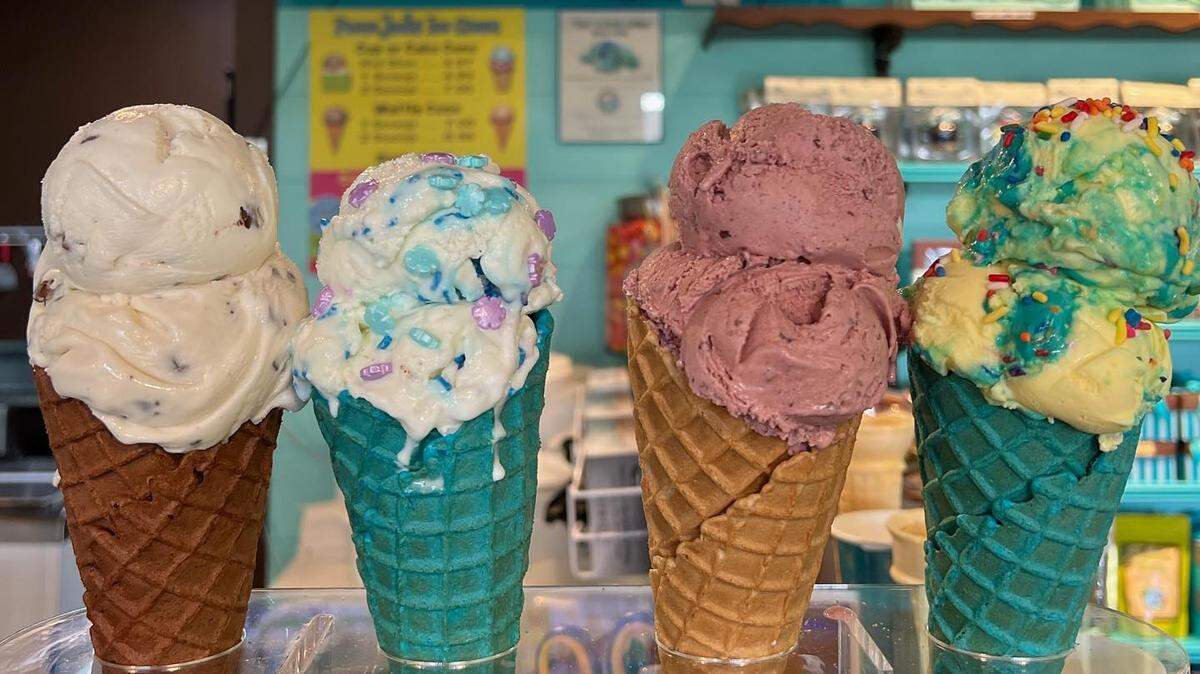 Ice cream in waffle cones from Pecan Jacks.