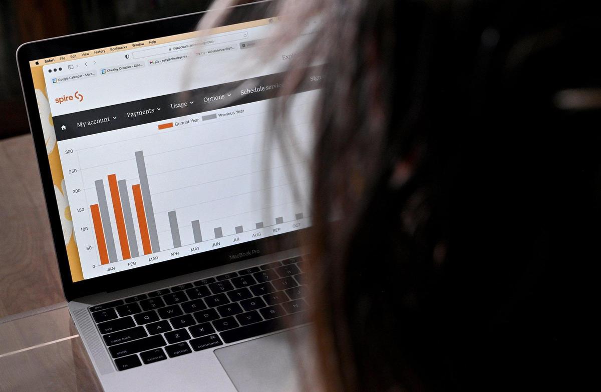 Chesley logged into her Spire account to show that this winter (orange), the family used less gas than last winter (gray). But the bills were much higher this year.