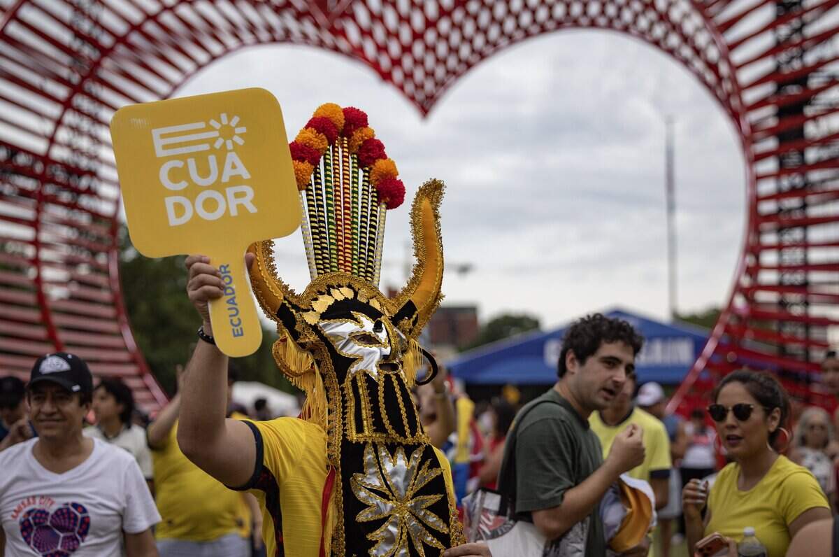 Ecuador fans rally on Friday night at the FIFA Fan Festival at Liberty Memorial. Ecuador takes on Curaçao during group stage play at Kansas City Stadium on Saturday.