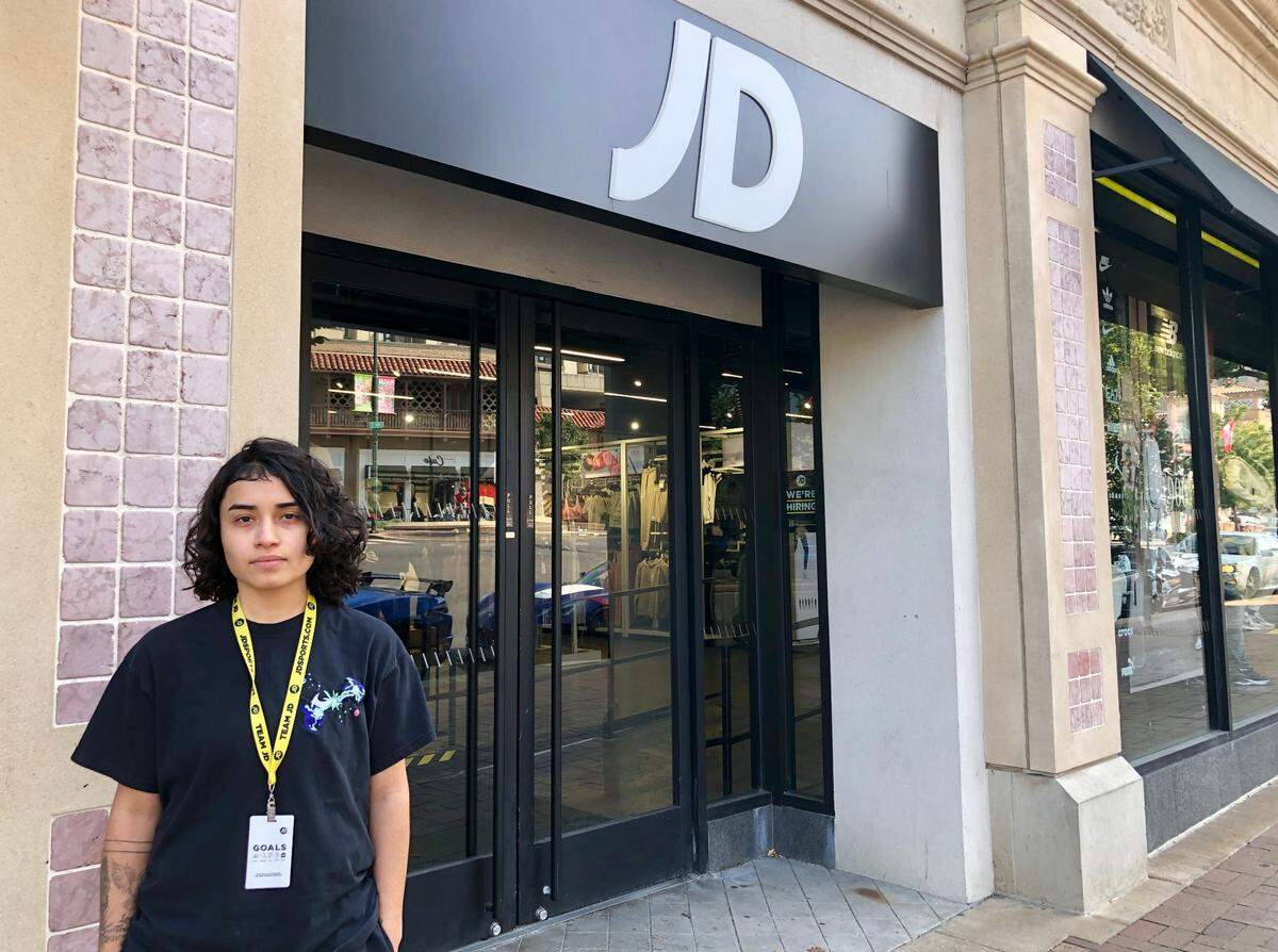 JJ Alarcon, 24, a floor manager at JD Sports at the Country Club Plaza, was working on Aug. 25, 2023, when her store manager was shot in the arm while trying to stop someone from walking out of the store with stolen merchandise. “People don’t feel safe,” she said.