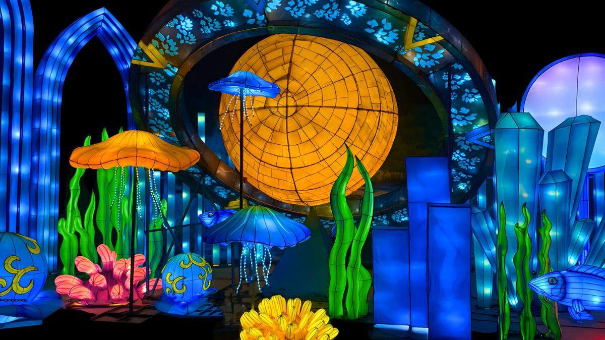 GloWild: Legends & Lore running Sept. 6-Dec. 29 at the Kansas City Zoo & Aquarium will feature handmade silk and steel sculptures depicting scenes such as Atlantis.