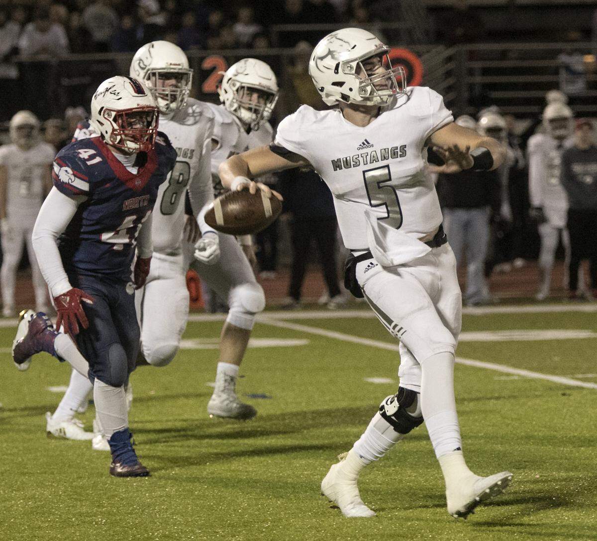 Blue Valley North quarterback Graham Mertz threw for 527 yards against Olathe North on Friday at the Olathe District Activity Center.