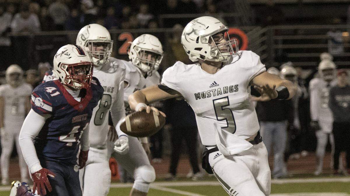 Blue Valley North quarterback Graham Mertz threw for 527 yards against Olathe North on Friday at the Olathe District Activity Center.