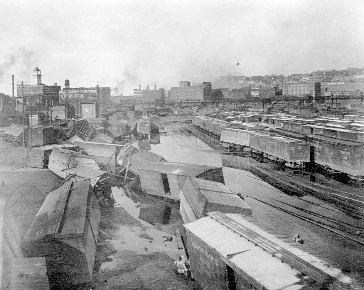 The West Bottoms are left with wreckage after the 1903 flood.