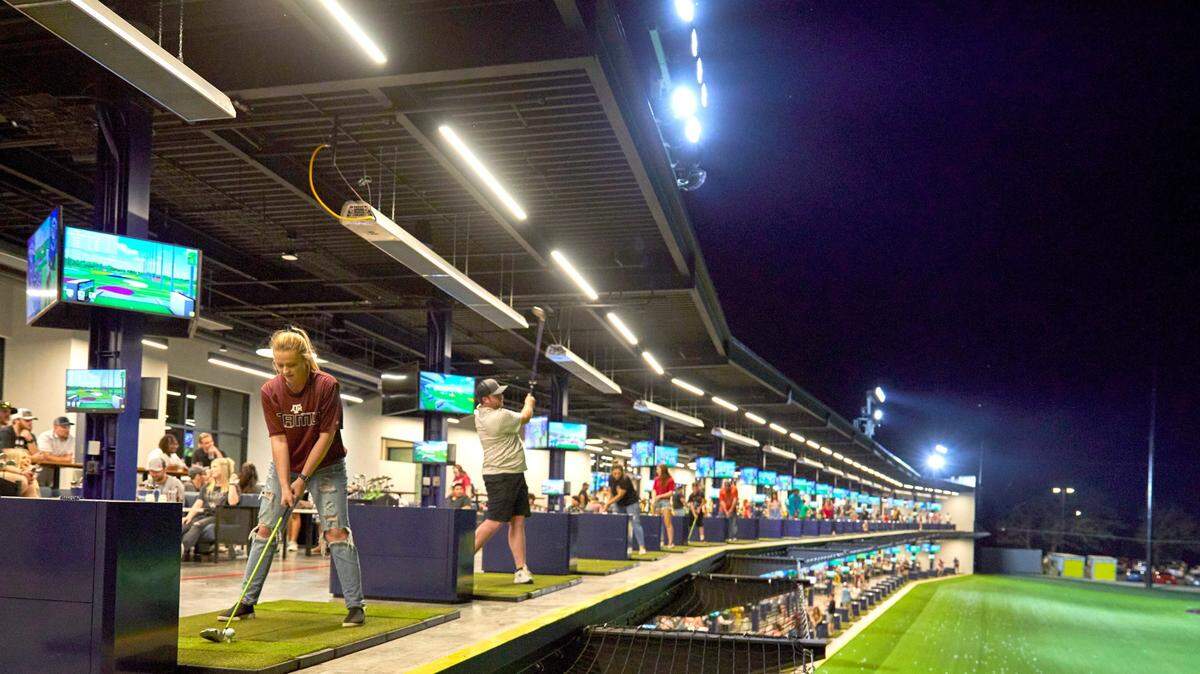 This image shows the two-story tee boxes at BigShots Golf. The Texas-based company plans to open a new location in Kansas City, Kansas, as part of Homefield LLC’s redevelopment of the former Schlitterbahn water park.  