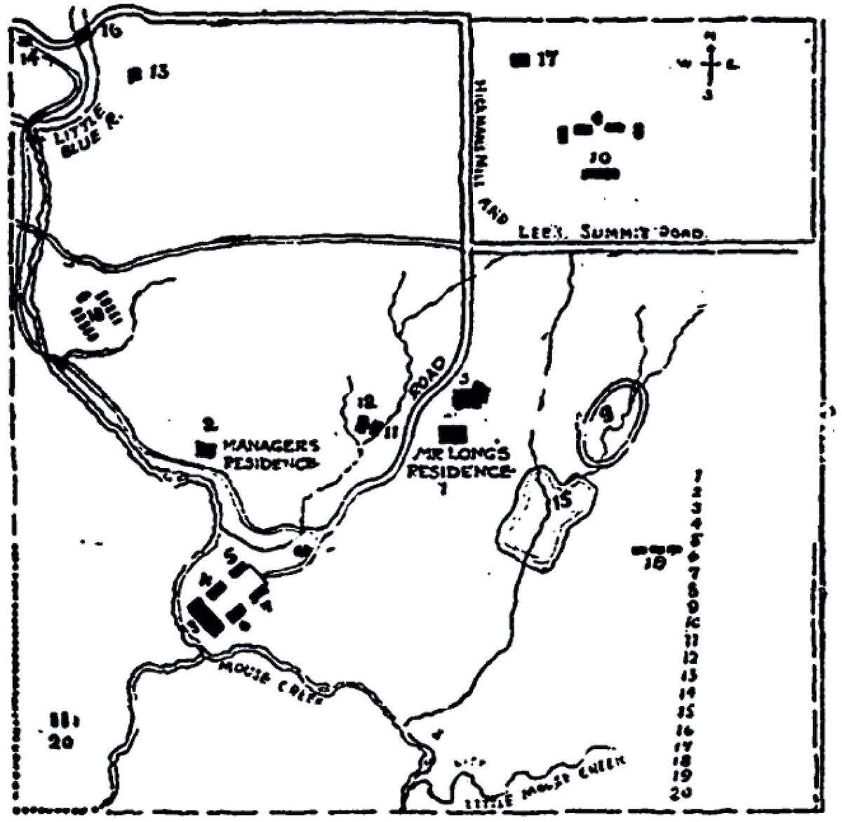 March 9, 1913, map showing Longview Farm’s access to Lee’s Summit Road.