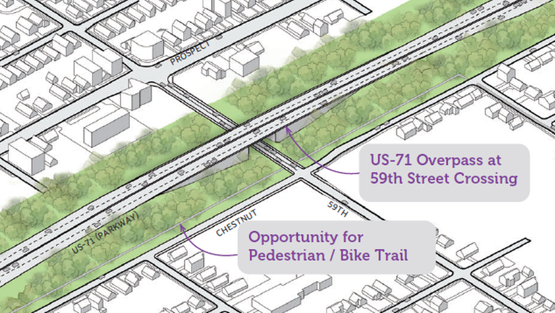 The 59th Street intersection would become the sole underpass in the parkway plan. 