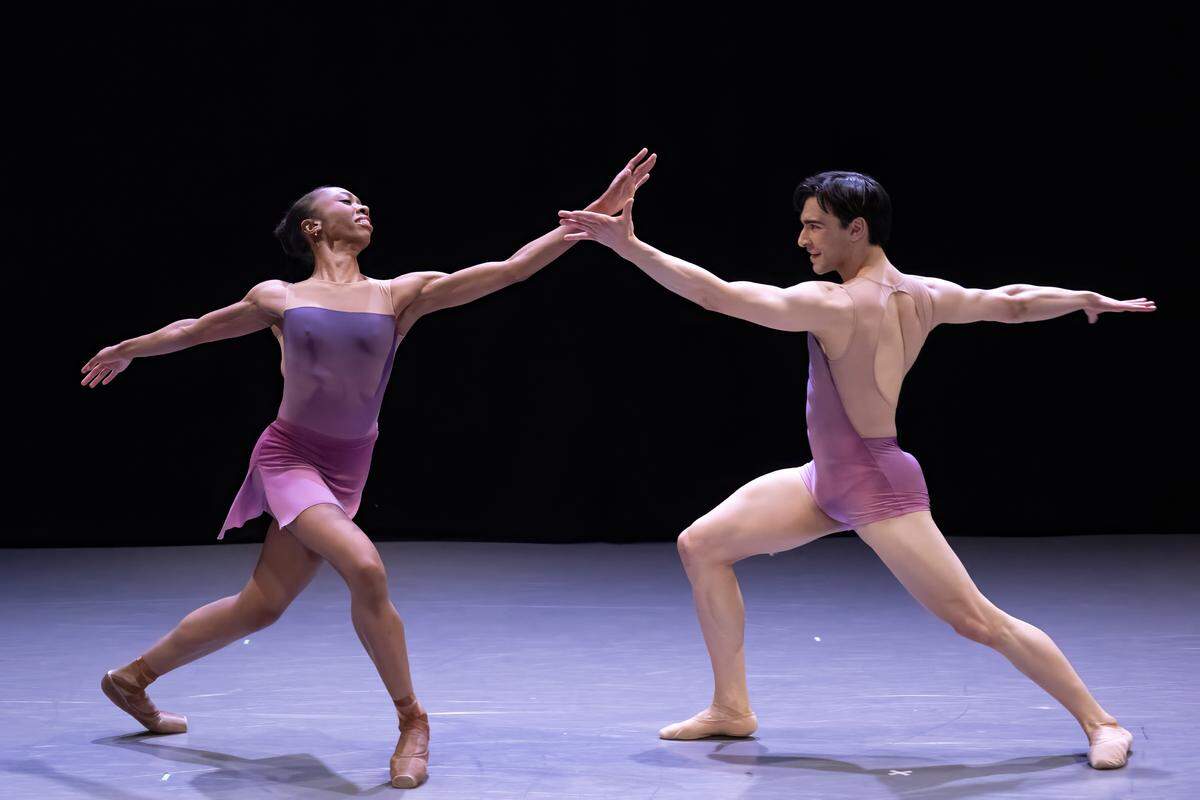 Kansas City Ballet Dancers Amira Hogan and Cameron Thomas perform in “A State of Play…” in the Kansas City Ballet’s production “New Moves,” at the Frost Studio Theater at the Bolender Center on Wednesday, Jan. 27, 2026, in Kansas City. 