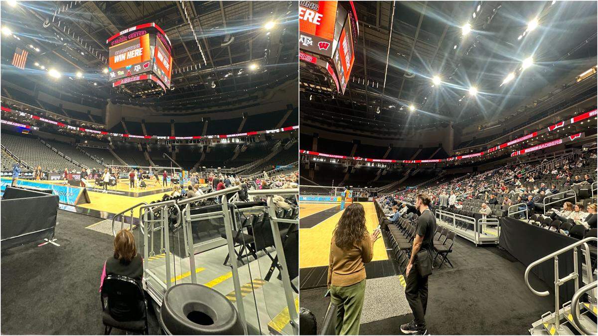 A look at the Wisconsin Badgers practice inside T-Mobile Center in Kansas City on Dec. 17, 2025, ahead of the NCAA Women’s Volleyball Final Four.