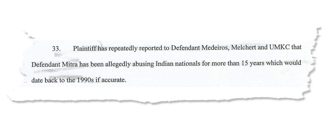 Excerpt from lawsuit filed by Mridul Mukherji against a fellow UMKC pharmacy professor, Ashim Mitra, and several university officials.