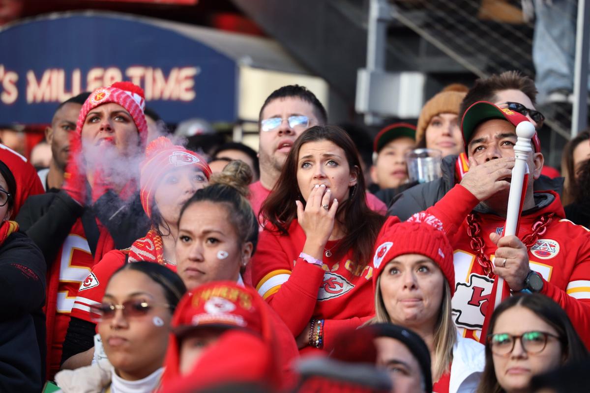 Kansas City Chiefs fans watched while the Cincinnati Bengals scoured in the second half. A large crowd was on hand at the KC Live! venue at the Power and Light District Sunday to watch the Kansas City Chiefs in the AFC Championship.