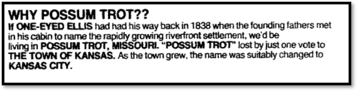 Excerpt from an advertisement for Possum Trot ’80. The Kansas City Star, May 22, 1980.