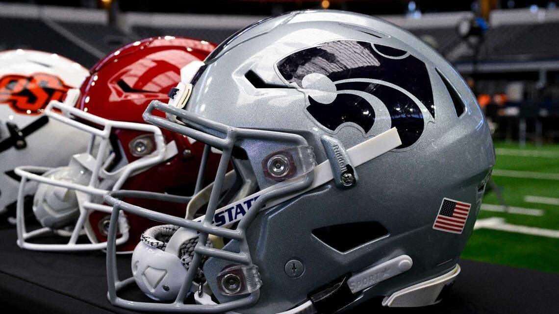 A view of the Kansas State Wildcats helmet and logo during Big 12 football media days at AT&T Stadium on July 12, 2023.