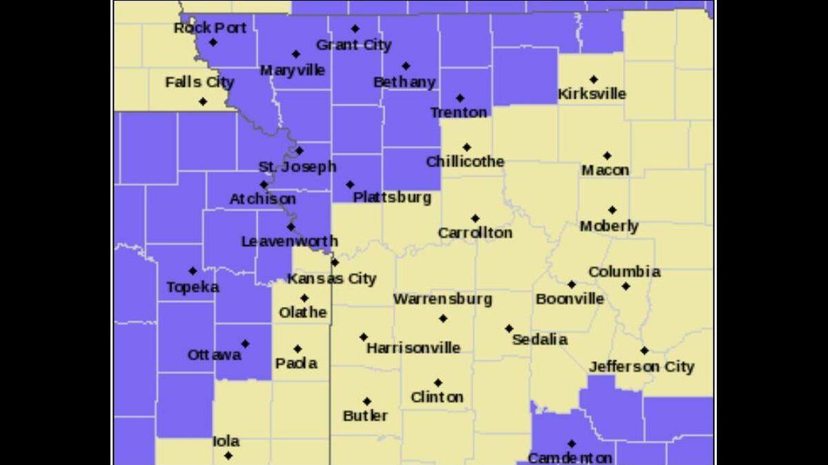 Leavenworth and Platte counties in the Kansas City metro area are among the counties in Kansas and Missouri under winter weather advisories due to freezing rain and freezing drizzle expected overnight Monday into Tuesday morning. The National Weather Service issued the advisories, saying icy and hazardous roads are possible.
