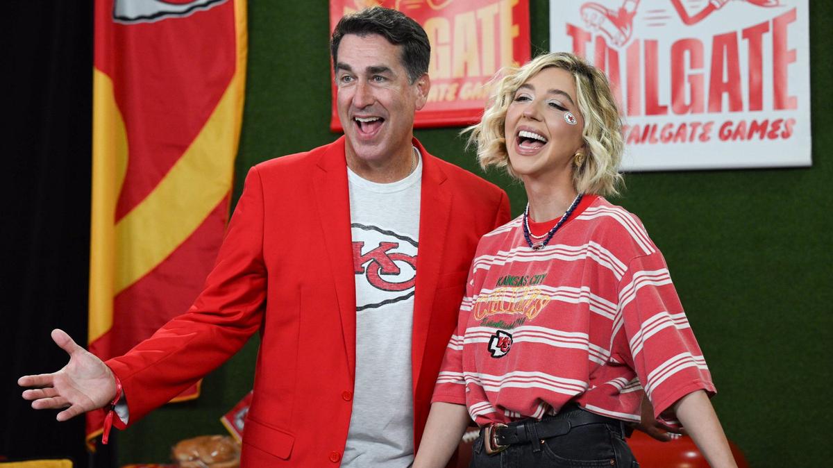 Actors Rob Riggle and Heidi Gardner were on hand for the World’s Largest Tailgate before the Kansas City Chiefs’ home season opener with the Baltimore Ravens Thursday, Sept. 5, 2024, at GEHA Field at Arrowhead Stadium.