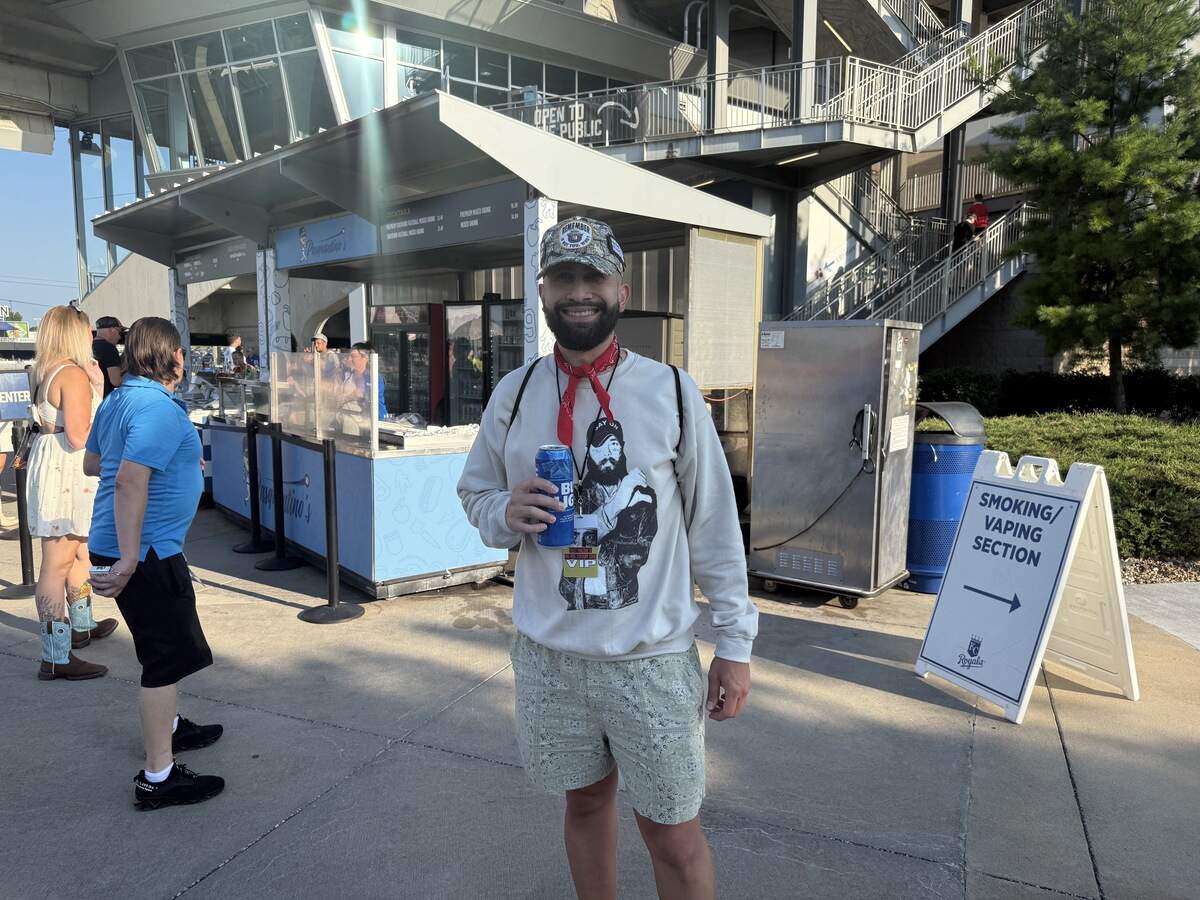 Jean Morales, a Post Malone fan who came from San Juan, Puerto Rico, at Kauffman Stadium Wednesday, July 15, 2026, in Kansas City, Missouri.