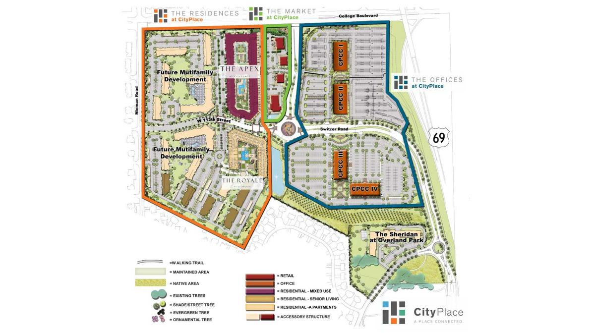 The Offices at CityPlace will include four corporate buildings. The Overland Park City Council recently voted to issue $30 million in economic development revenue bonds for the construction of the CityPlace Corporate Centre I building closest to College Boulevard.