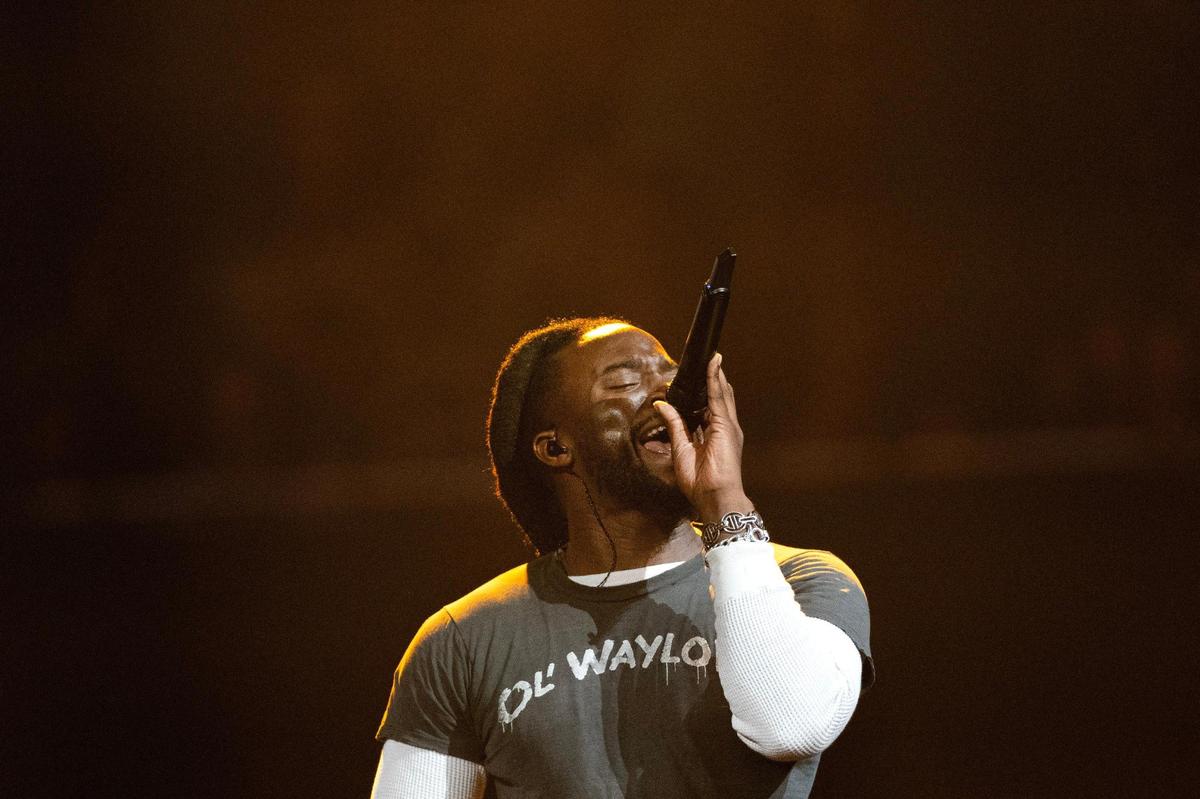 Shaboozey performs as an opener for Jelly Roll’s Beautifully Broken Tour at T-Mobile Center on Wednesday, Nov. 13, 2024, in Kansas City.